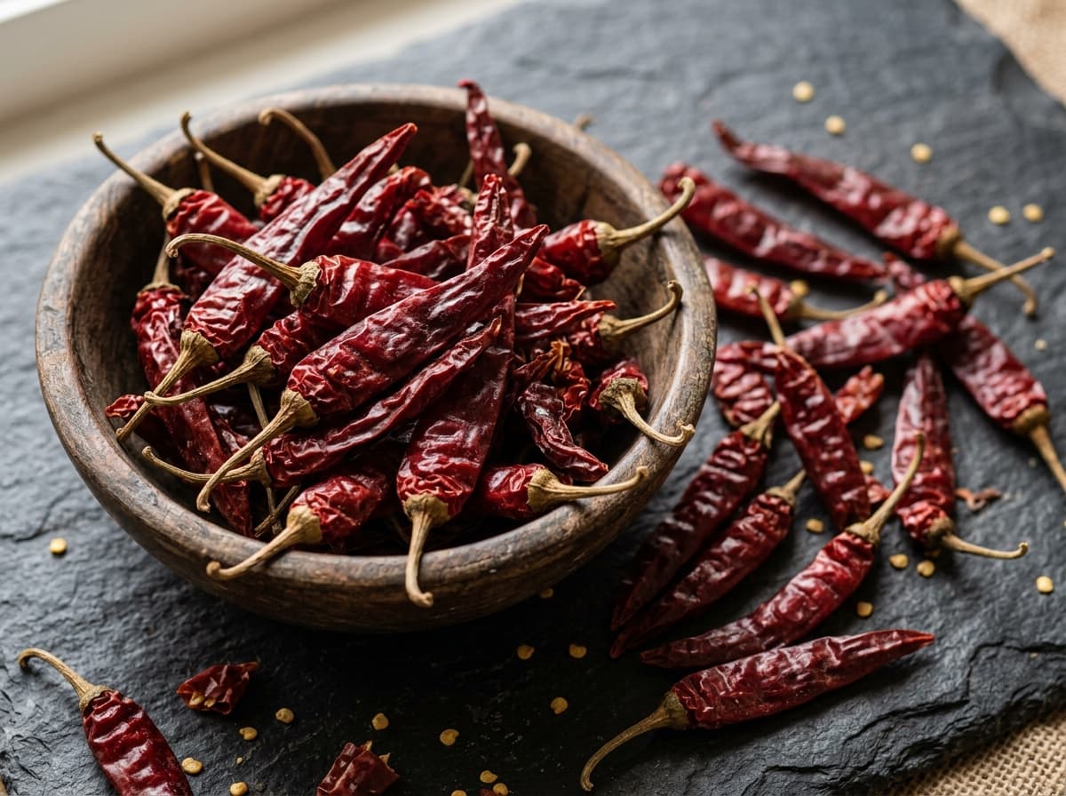 Dried red chillies and whole spices